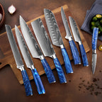 Syvek Japanese Damascus 8-Piece Set – Sapphire Resin Edition