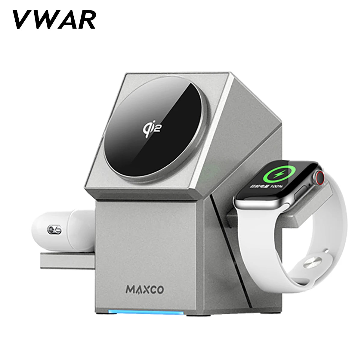 Cargador inalámbrico 3 en 1 con base de teléfono giratoria automática compatible con MagSafe para iPhone Apple Watch Ultra 2 Airpods