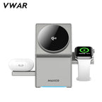 Cargador inalámbrico 3 en 1 con base de teléfono giratoria automática compatible con MagSafe para iPhone Apple Watch Ultra 2 Airpods