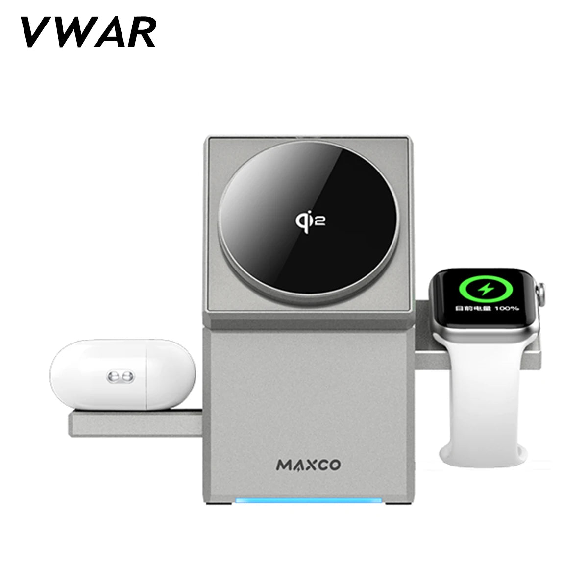 Cargador inalámbrico 3 en 1 con base de teléfono giratoria automática compatible con MagSafe para iPhone Apple Watch Ultra 2 Airpods