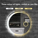 Espejo de baño con forma de luna redonda, luz LED ajustable de 3 colores con altavoz Bluetooth, espejo de maquillaje inteligente, 40/50/60cm