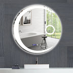 Espejo de baño con forma de luna redonda, luz LED ajustable de 3 colores con altavoz Bluetooth, espejo de maquillaje inteligente, 40/50/60cm