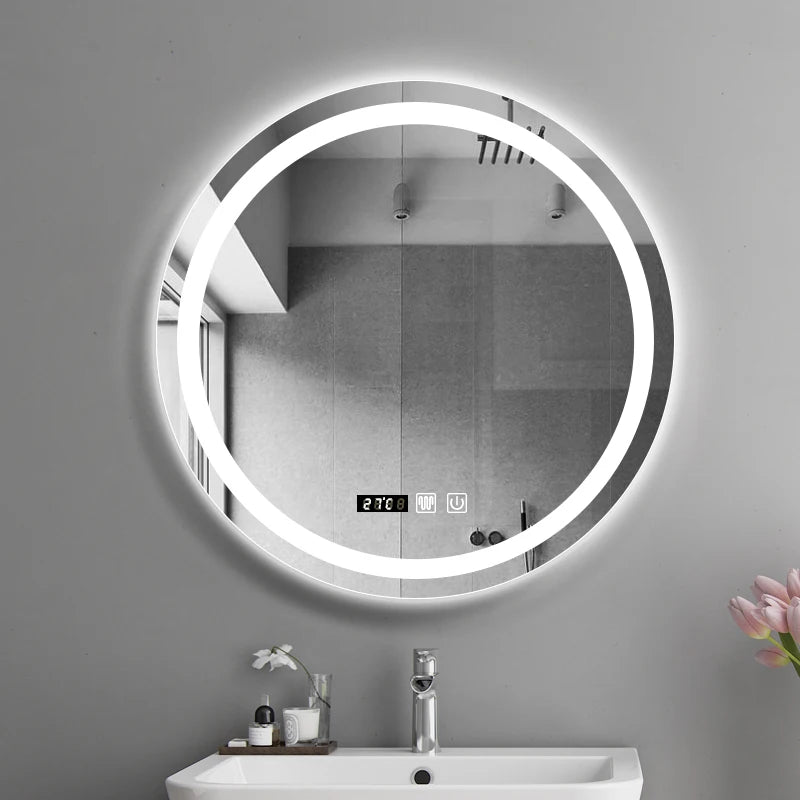 Espejo redondo inteligente para maquillaje, espejo de baño con luz LED ajustable de 3 colores, multifunción, con Altavoz Bluetooth, 50CM/60cm
