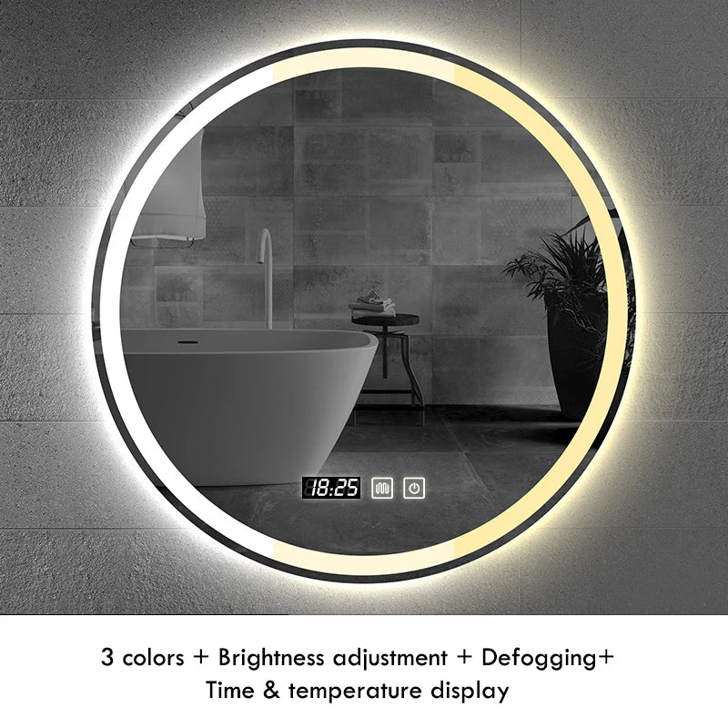 Espejo redondo inteligente para maquillaje, espejo de baño con luz LED ajustable de 3 colores, multifunción, con Altavoz Bluetooth, 50CM/60cm