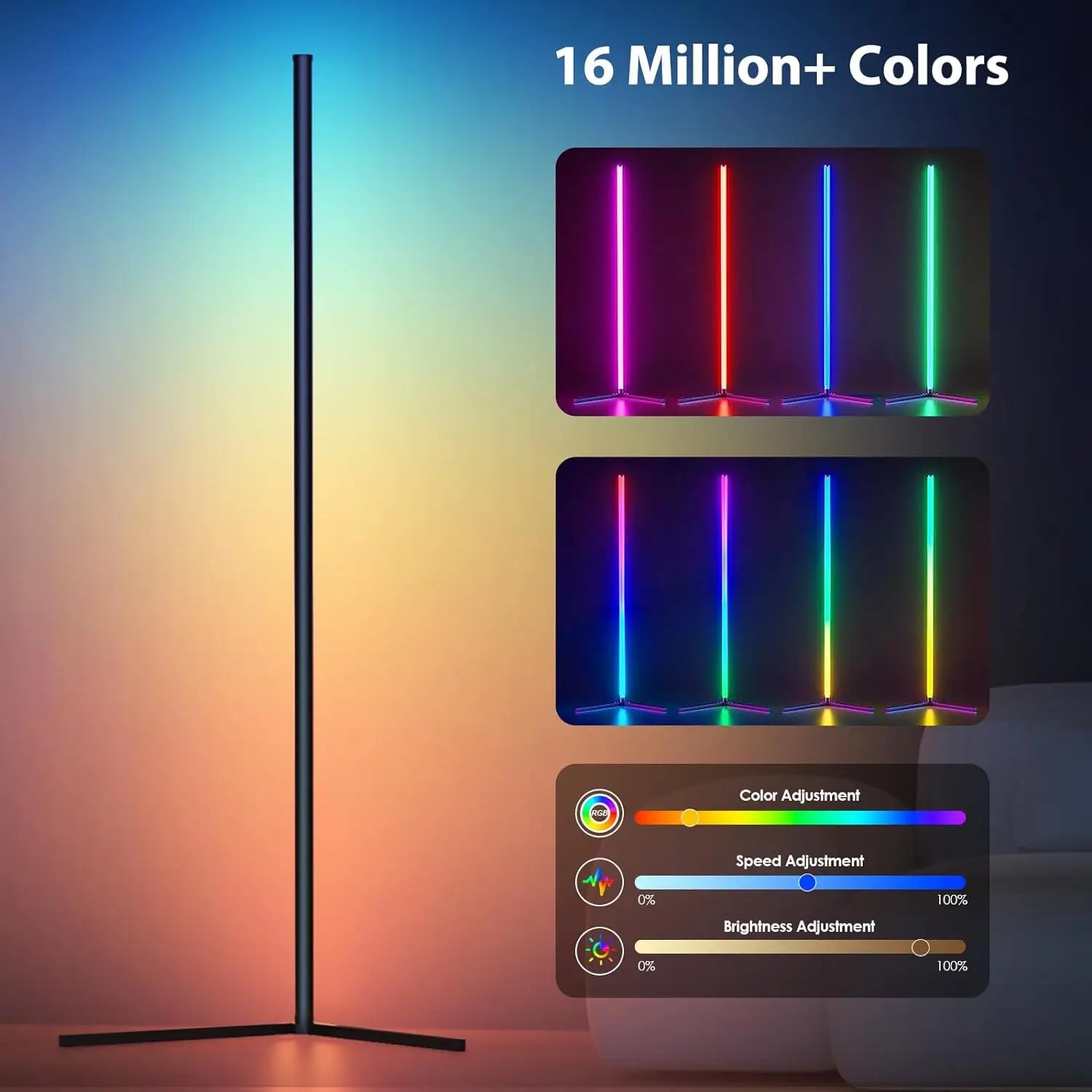 Lámpara de pie RGB Dream Color con sincronización musical, moderna, con 16 millones de colores cambiantes, luz ambiental para dormitorio y sala de estar