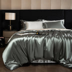 Juego de sábanas de seda, juego de cama de lujo con funda nórdica, sábana bajera ajustada/plana, fundas de almohada mezcladas con rayón King Queen Full Twin