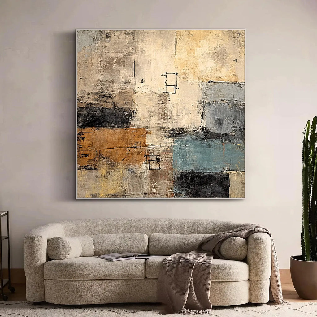 Pintura al Óleo Original Hecha a Mano Contemporánea de Mhemyo sobre Lienzo, Arte Abstracto Texturizado Boho Moderno para Decoración de Pared de Sala de Estar