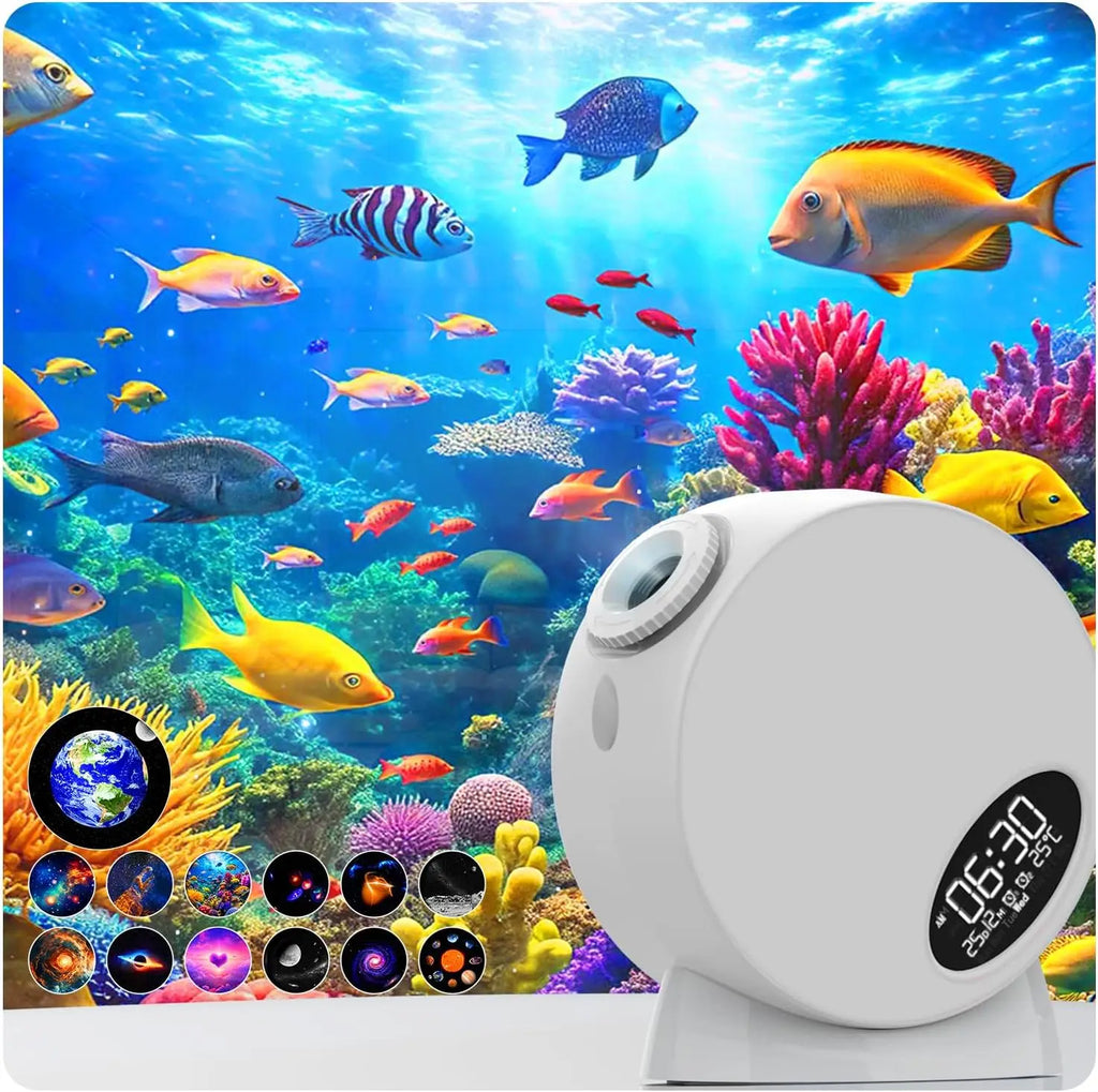 Proyector de galaxia con 13 discos de película, proyector de estrellas 4K HD, luz nocturna para dormitorio para niños, proyector planetario doméstico con pantalla de reloj