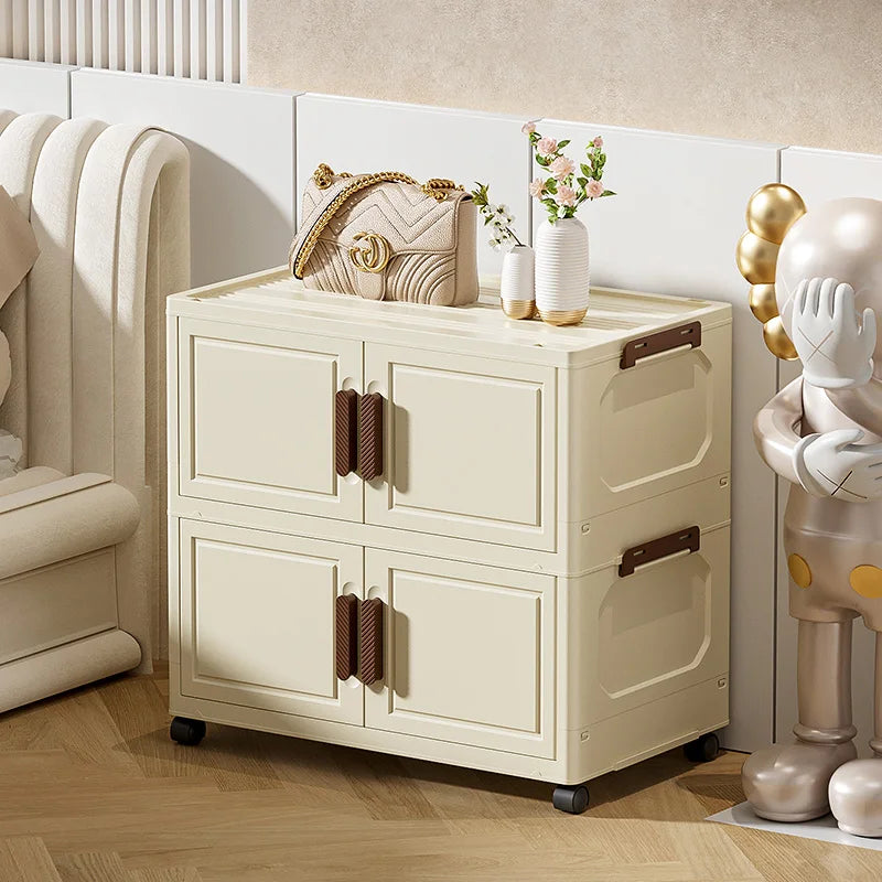 Gabinete de almacenamiento plegable de estilo coreano, caja organizadora de plástico de gran capacidad con ruedas apilables para el hogar
