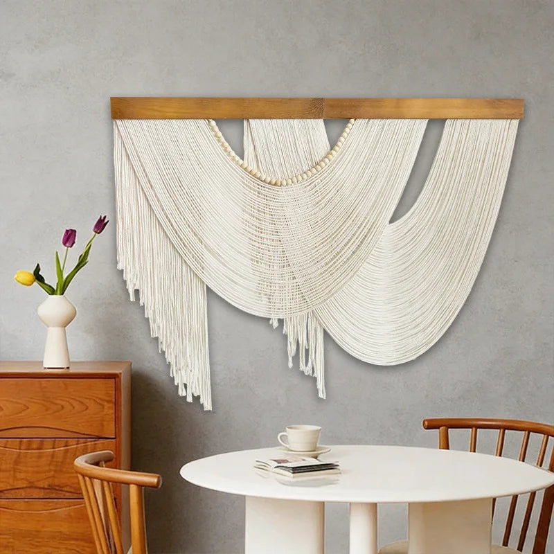 Tapiz de Pared de Macramé Creativo, Decoración Boho, Tapiz de Hilo Hecho a Mano con Borlas para Sala de Estar, Dormitorio, Guardería, Apartamento, Decoración del Hogar