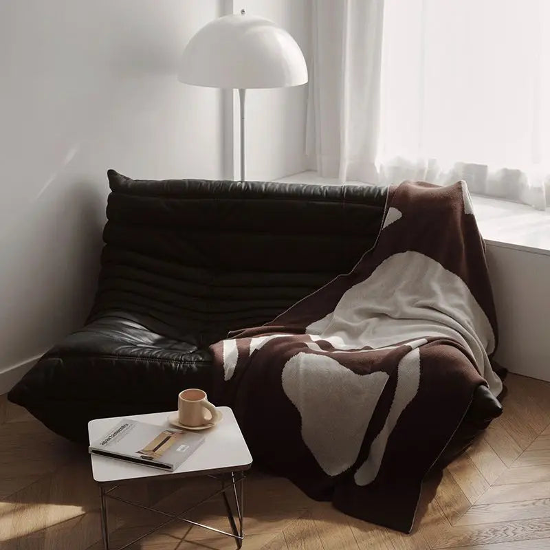 Manta tejida de Color Chocolate, manta tejida de color crema y marfil, manta geométrica, ropa de cama moderna para sofá, decoraciones para el hogar a la moda