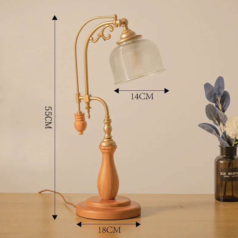 Lámpara de mesa clásica Vintage de diseño francés LED E27 Base de madera luces de escritorio de vidrio decoración del hogar dormitorio mesita de noche mesa de centro barra de estudio