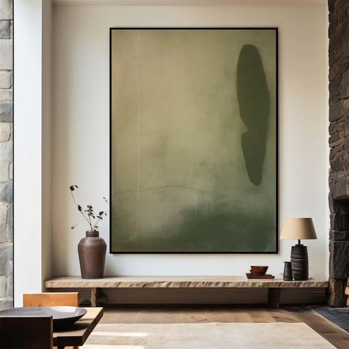 Pintura minimalista Beige hecha a mano, lienzo bohemio, arte de pared, pintura abstracta Beige, pintura de textura negra, decoración de pared de salón