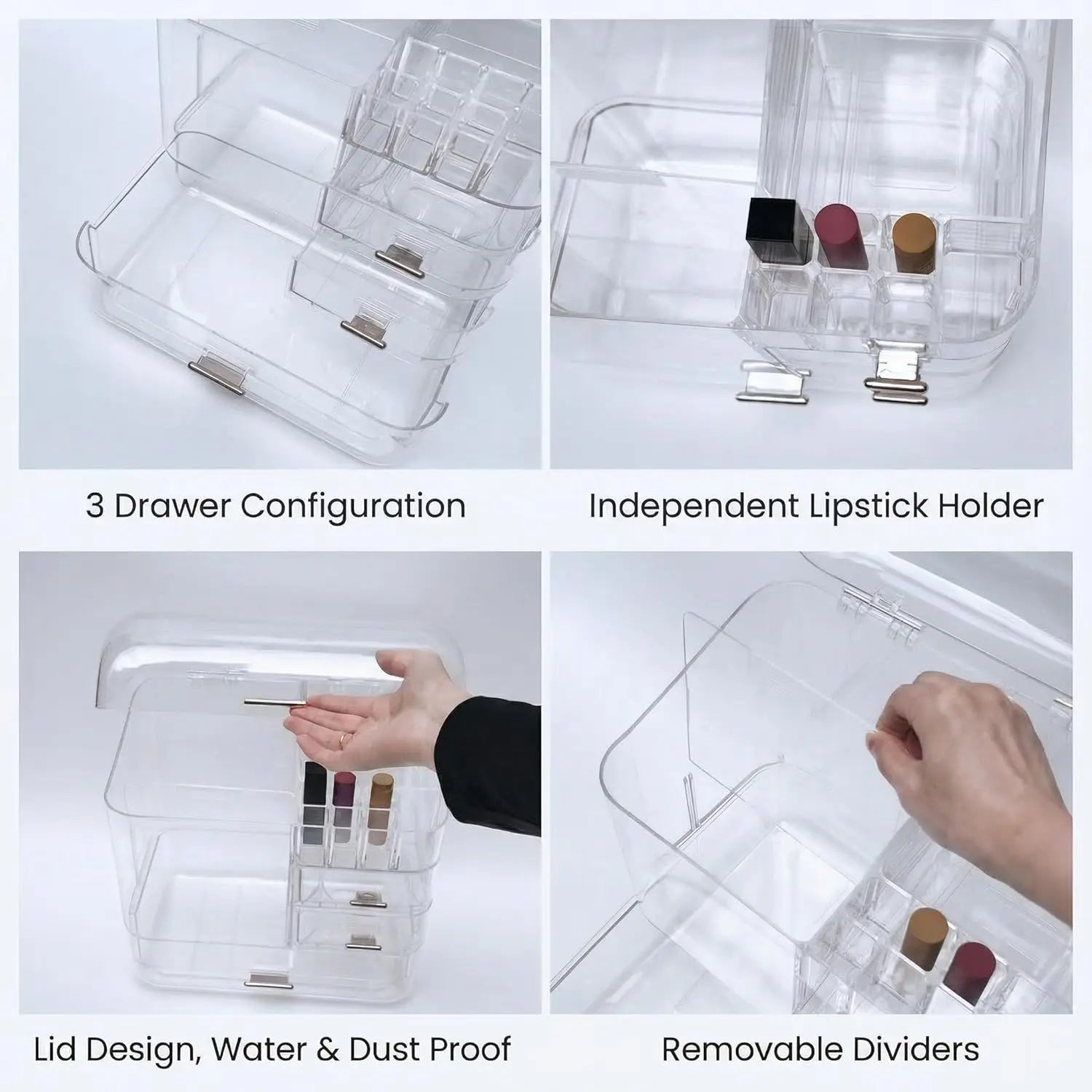 Caja de Almacenamiento de Cosméticos 2026, Transparente, Integrada, de Acrílico, Organizador para Lápices de Cejas, Lápiz Labial y Productos para el Cuidado de la Piel