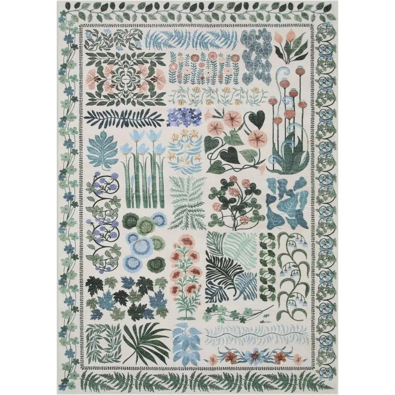 Alfombra para sala de estar, alfombra Floral botánica lavable para dormitorio, mesita de noche, alfombra suave antideslizante para mesa de centro, decoración del hogar