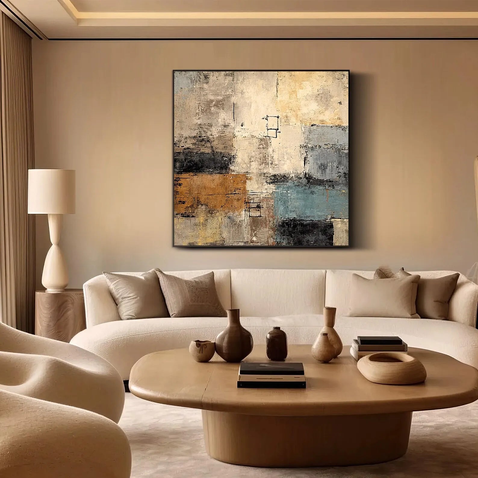 Pintura al Óleo Original Hecha a Mano Contemporánea de Mhemyo sobre Lienzo, Arte Abstracto Texturizado Boho Moderno para Decoración de Pared de Sala de Estar