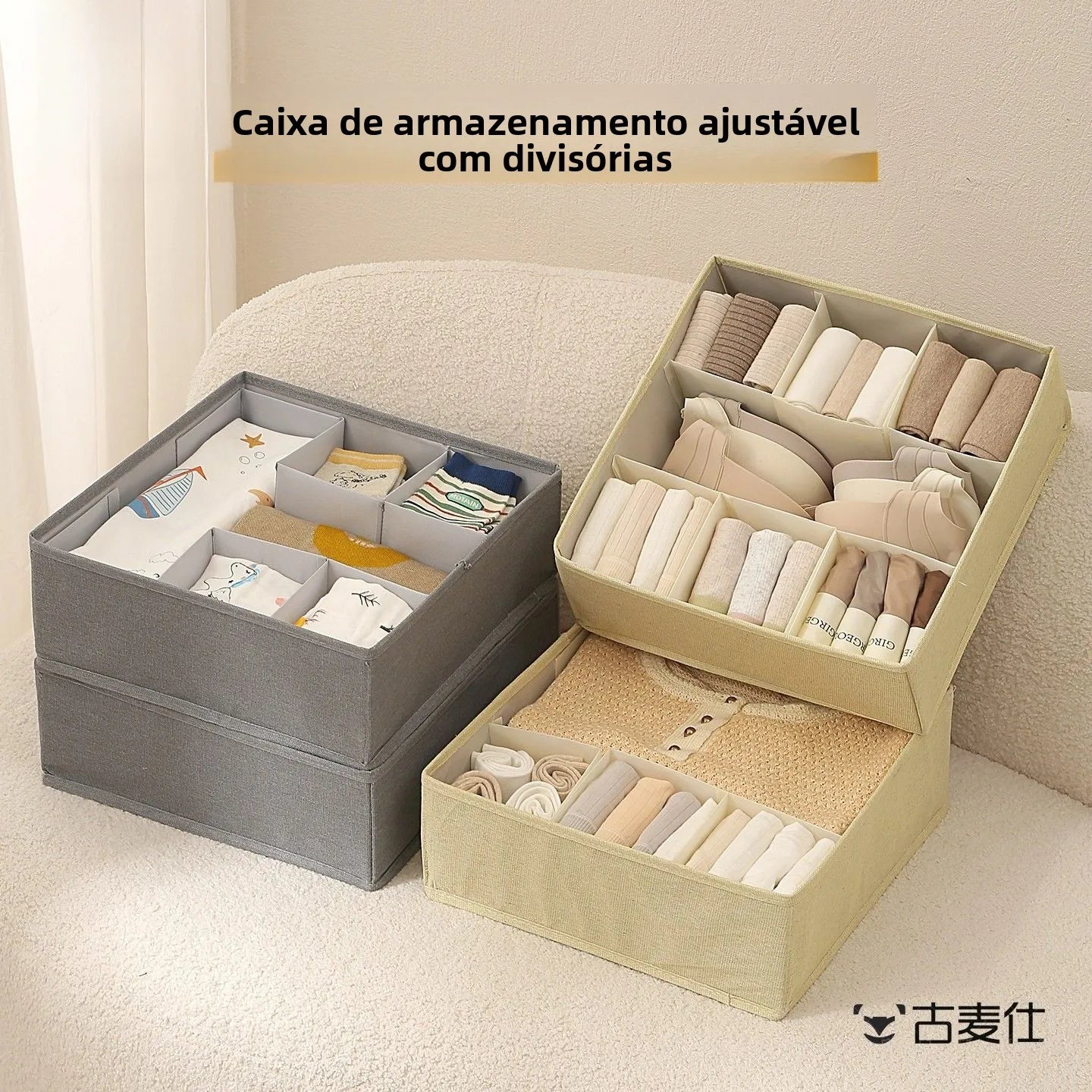 Caja Organizadora Tres en  para Ropa Interior y Calcetines, Caja de Almacenamiento para Armario, con Compartimentos Dividi...