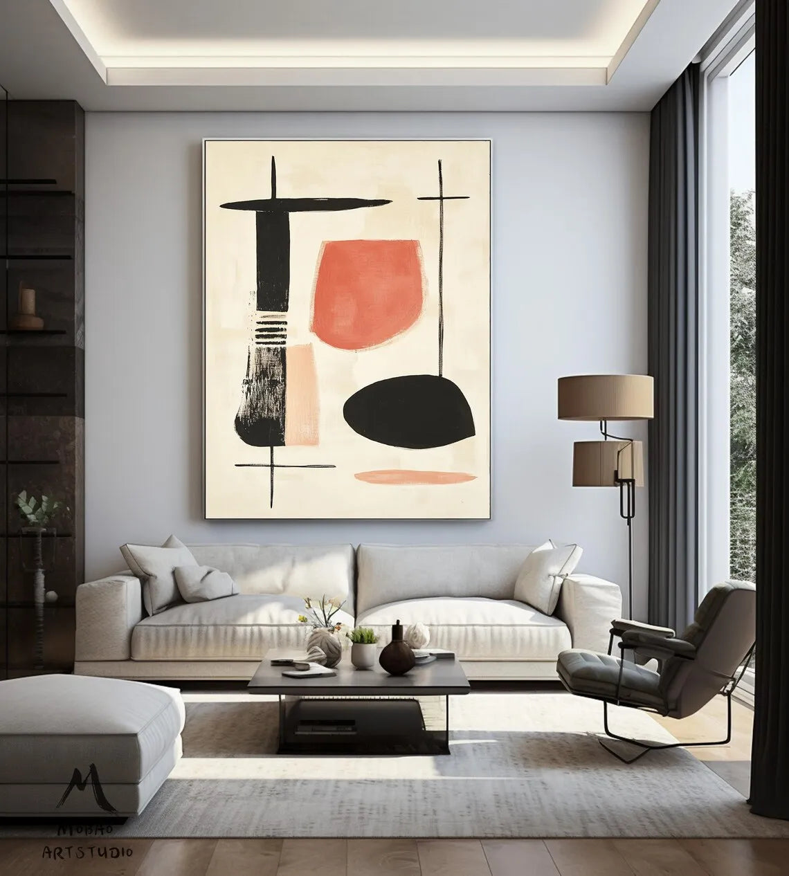 Pintura minimalista Beige hecha a mano, lienzo bohemio, arte de pared, pintura abstracta Beige, pintura de textura negra, decoración de pared de salón
