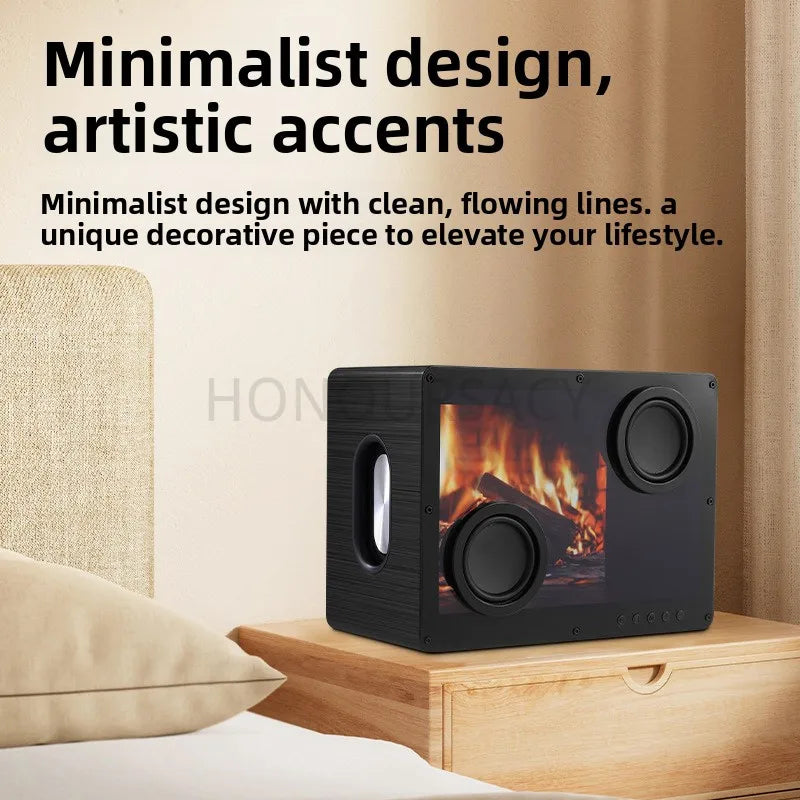 Altavoz Bluetooth con Diseño de Chimenea, Letras Flotantes, Doble Woofer, Altavoces Inalámbricos Portátiles de Alta Fidelidad con Visualización Dinámica de Llama
