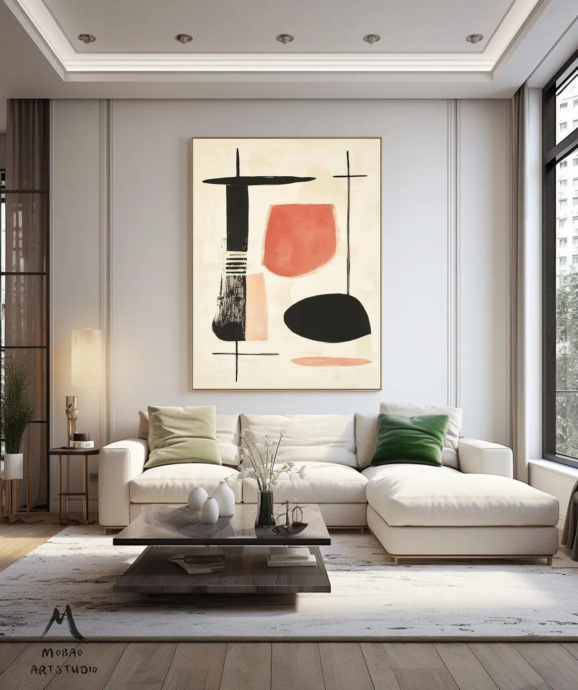 Pintura minimalista Beige hecha a mano, lienzo bohemio, arte de pared, pintura abstracta Beige, pintura de textura negra, decoración de pared de salón
