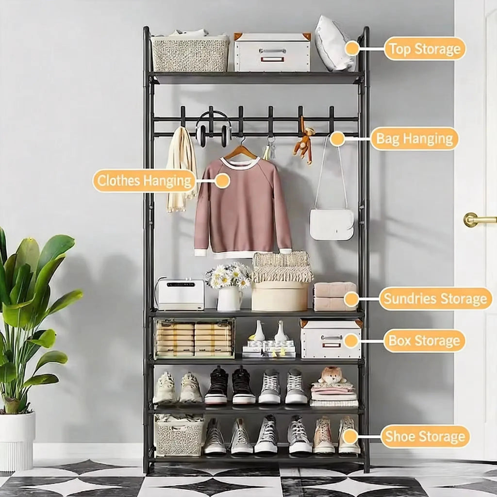 Zapatero Multifuncional, Organizador de Ropa de Múltiples Niveles, Estante para Ahorrar Espacio en la Sala de Estar, Perchero Simple para Almacenamiento de Zapatos