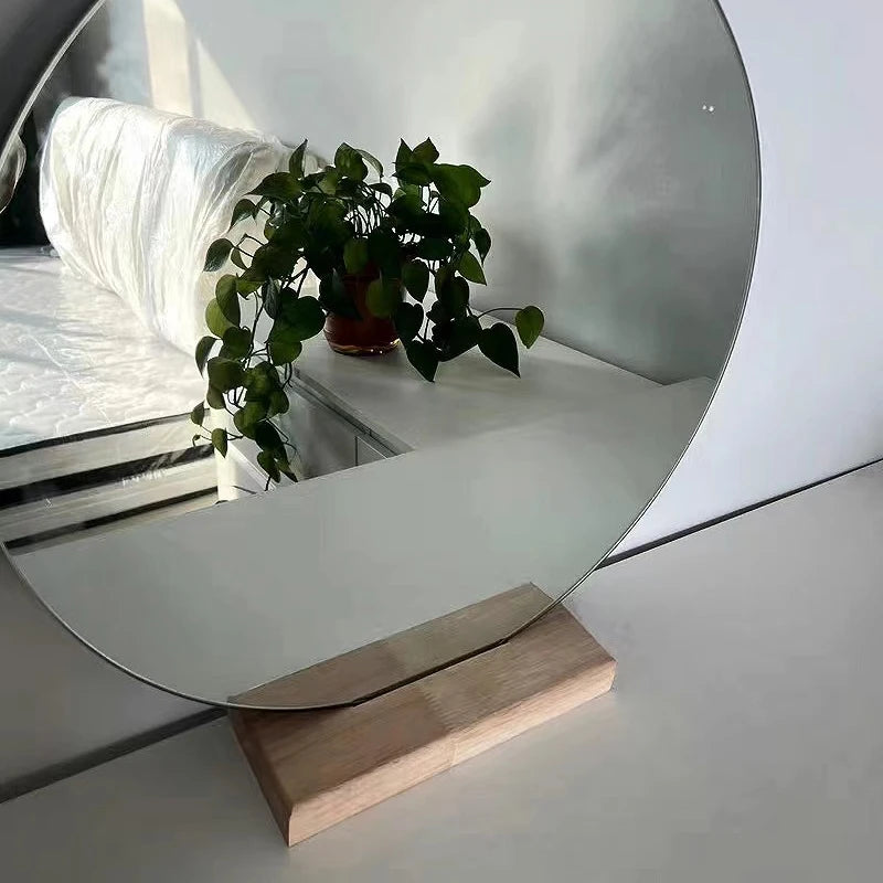 Espejo de maquillaje redondo, espejo de pie de madera, soporte de escritorio de diseño para baño, espejo de peluquería coreano, Mural, decoración del hogar y dormitorio