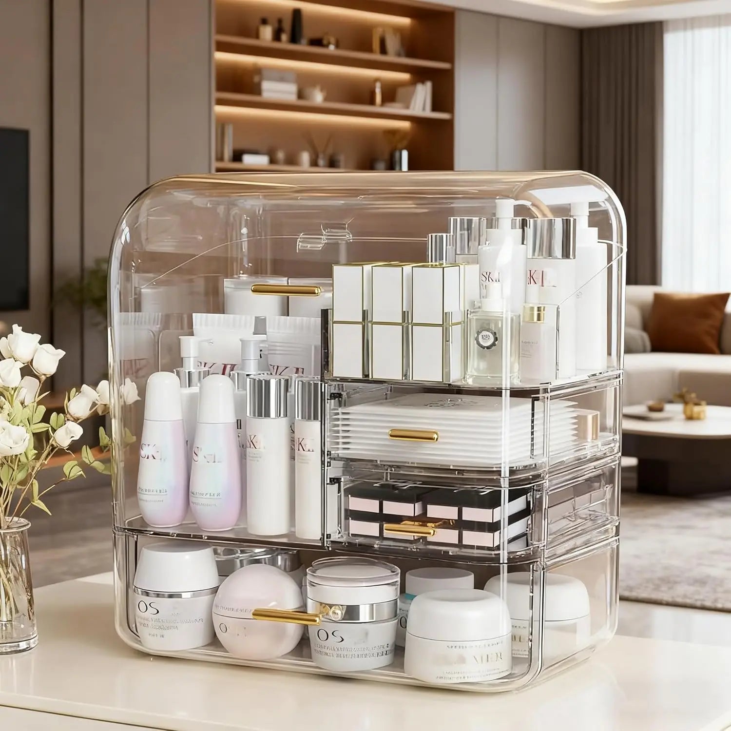 Caja de Almacenamiento de Cosméticos 2026, Transparente, Integrada, de Acrílico, Organizador para Lápices de Cejas, Lápiz Labial y Productos para el Cuidado de la Piel
