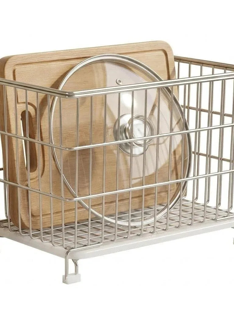 Soporte para Tabla de Cortar de Cocina de Acero Inoxidable, Escurridor de Platos Multifuncional para Encimera, Cesta de Almac...