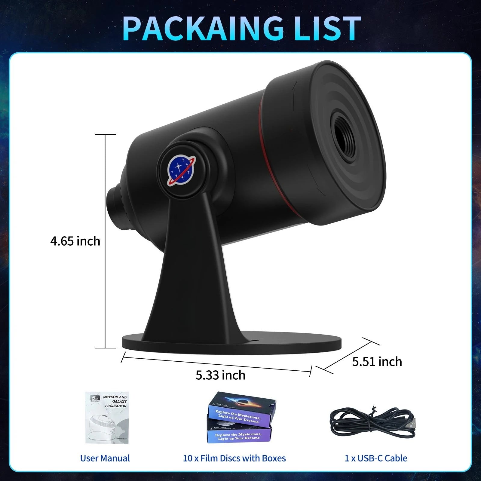 Proyector Galaxy 4K con Aurora Giratoria - Luz de Cielo Estrellado HD, Temporizador/Enfoque Ajustables, 10 Discos de Estrellas, Regalo Perfecto para Decoración del Hogar