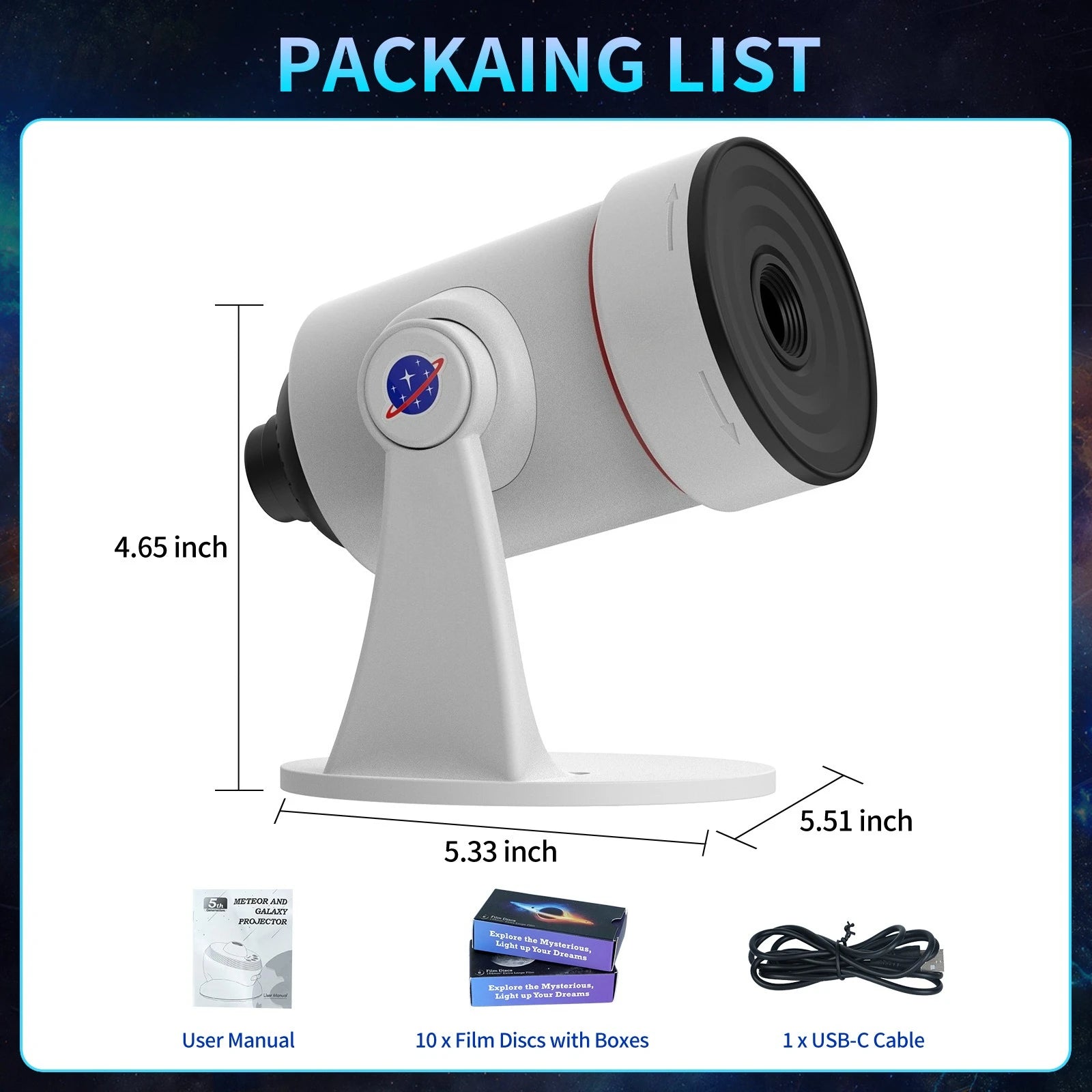 Proyector Galaxy 4K con Aurora Giratoria - Luz de Cielo Estrellado HD, Temporizador/Enfoque Ajustables, 10 Discos de Estrellas, Regalo Perfecto para Decoración del Hogar