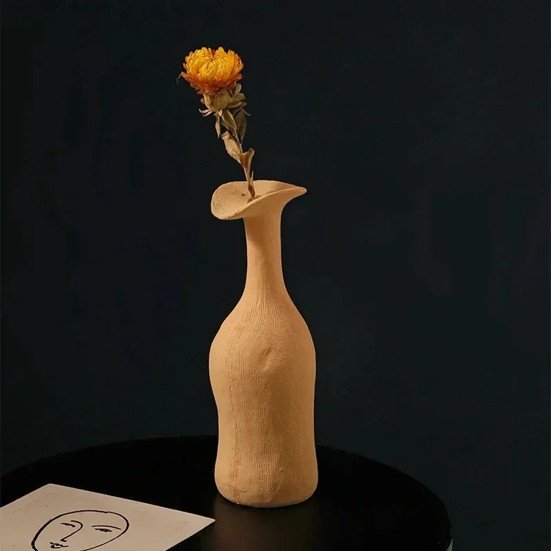 Florero de cerámica de estilo nórdico, decoración moderna para el hogar, Color Morandi, arte Simple, decoración primitiva para sala de estar, arreglo floral, 1 ud.