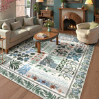 Alfombra para sala de estar, alfombra Floral botánica lavable para dormitorio, mesita de noche, alfombra suave antideslizante para mesa de centro, decoración del hogar