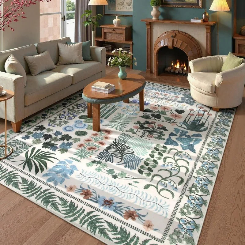 Alfombra para sala de estar, alfombra Floral botánica lavable para dormitorio, mesita de noche, alfombra suave antideslizante para mesa de centro, decoración del hogar