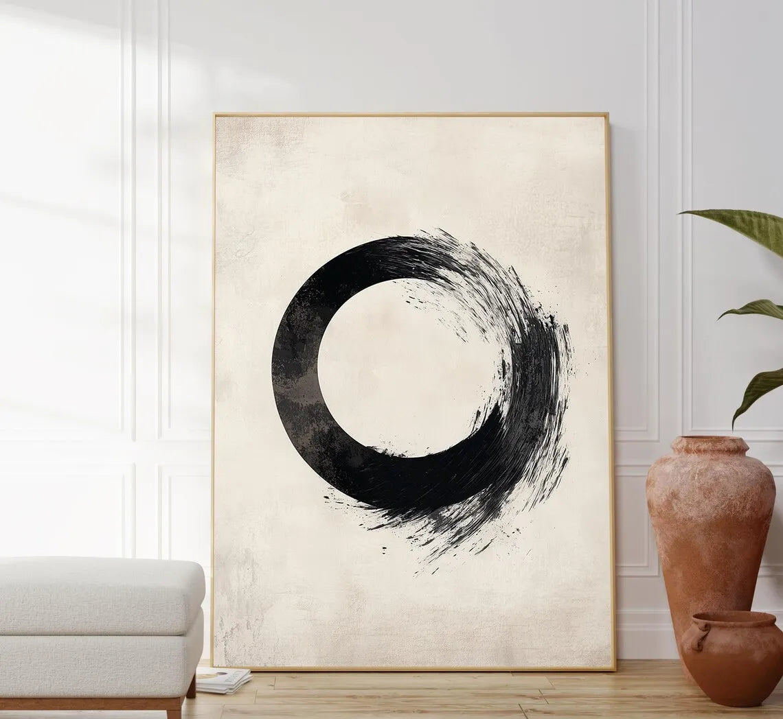 Pintura minimalista Beige hecha a mano, lienzo bohemio, arte de pared, pintura abstracta Beige, pintura de textura negra, decoración de pared de salón