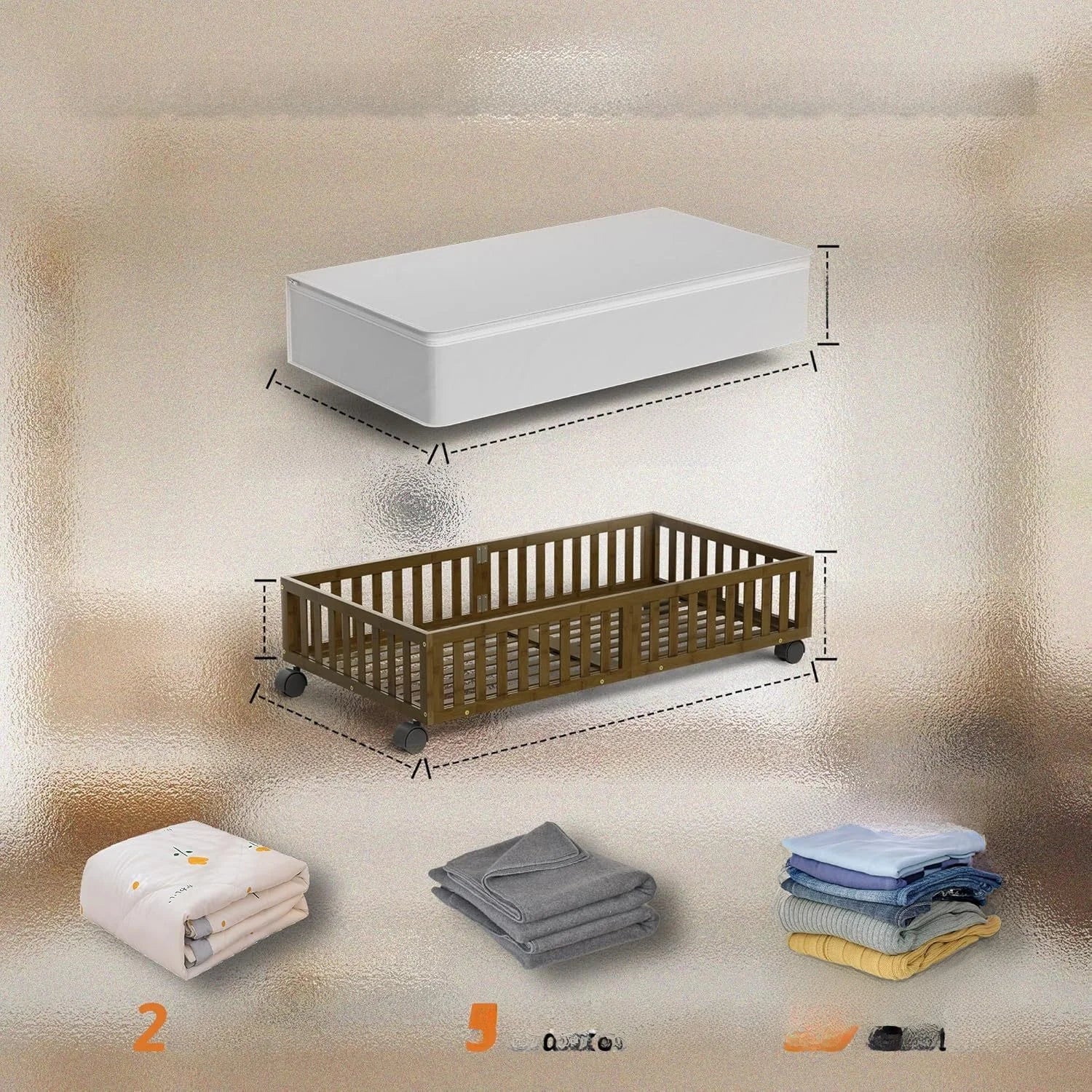 Caja de Almacenamiento de Bambú con Ruedas para Debajo de la Cama, para Sala de Estar y Dormitorio, Caja de Madera Simple par...