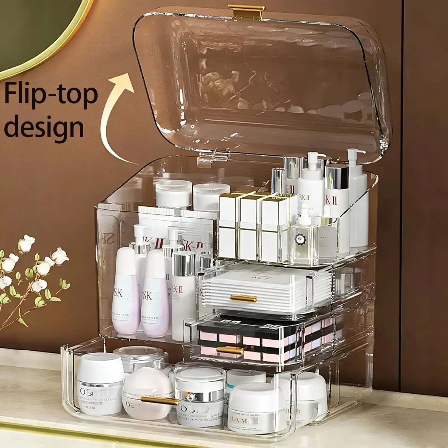 Caja de Almacenamiento de Cosméticos 2026, Transparente, Integrada, de Acrílico, Organizador para Lápices de Cejas, Lápiz Labial y Productos para el Cuidado de la Piel