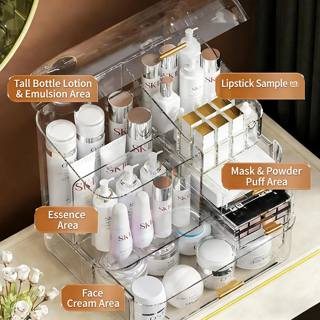 Caja de Almacenamiento de Cosméticos 2026, Transparente, Integrada, de Acrílico, Organizador para Lápices de Cejas, Lápiz Labial y Productos para el Cuidado de la Piel