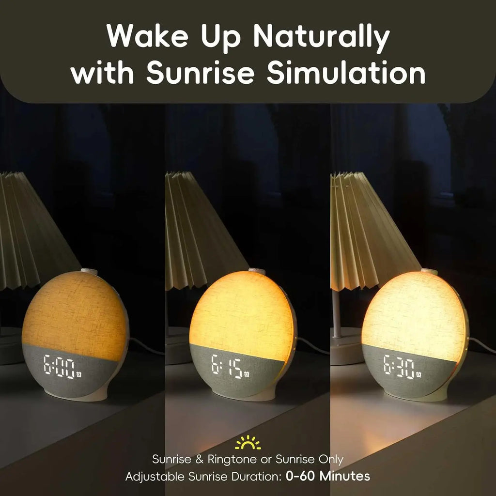 Reloj despertador Sunrise, máquina de sonido con ruido blanco, luz de despertador, 30 sonidos para dormir, Altavoz Bluetooth, luz nocturna para dormitorio, regalo Ideal