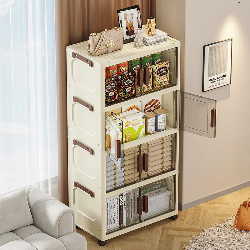 Gabinete de almacenamiento plegable de estilo coreano, caja organizadora de plástico de gran capacidad con ruedas apilables para el hogar