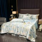 Juego de ropa de cama de seda Natural de alta gama, edredón suave y sedoso de lujo, funda de edredón con estampado individual, doble, tamaño King