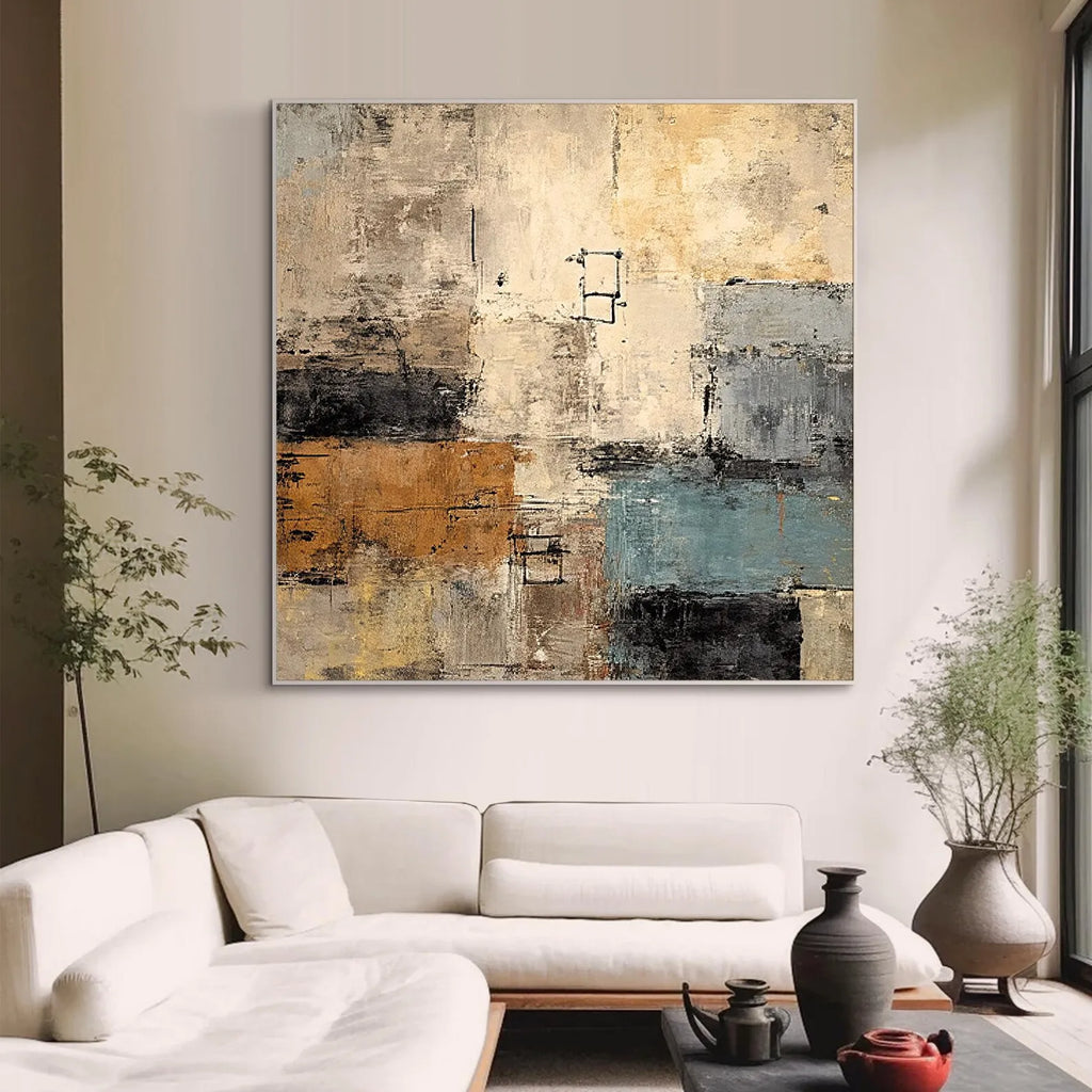 Pintura al Óleo Original Hecha a Mano Contemporánea de Mhemyo sobre Lienzo, Arte Abstracto Texturizado Boho Moderno para Decoración de Pared de Sala de Estar