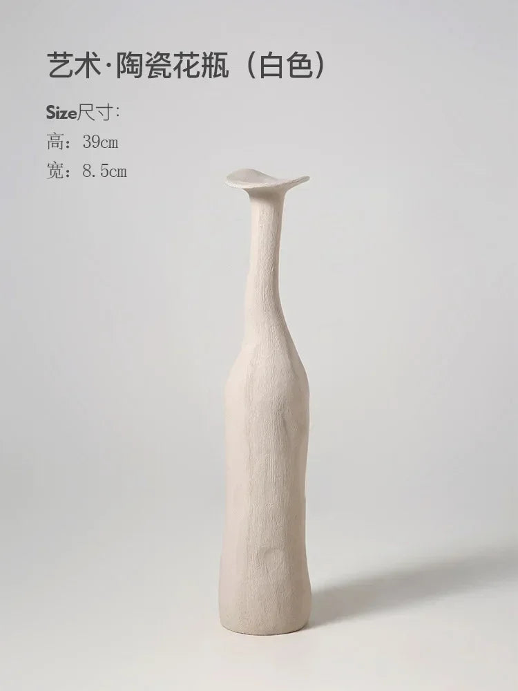 Florero de cerámica de estilo nórdico, decoración moderna para el hogar, Color Morandi, arte Simple, decoración primitiva para sala de estar, arreglo floral, 1 ud.