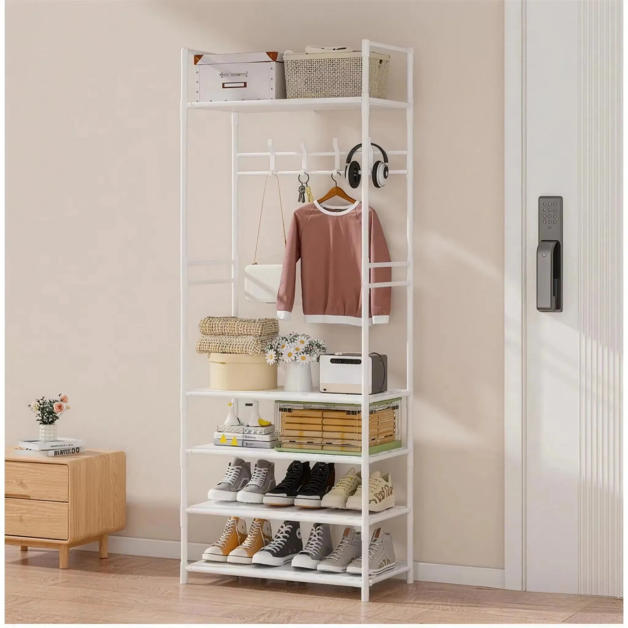 Zapatero Multifuncional, Organizador de Ropa de Múltiples Niveles, Estante para Ahorrar Espacio en la Sala de Estar, Perchero Simple para Almacenamiento de Zapatos