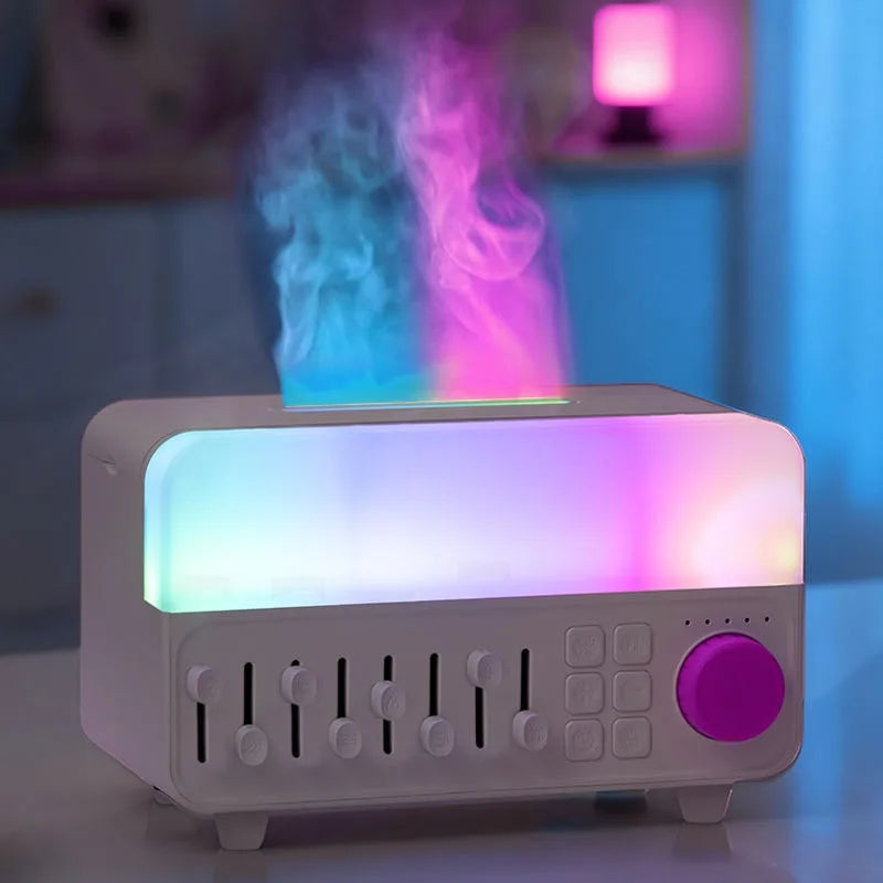 Humidificador de Aromaterapia con Ruido Blanco Retro, Luz RGB, Altavoz Bluetooth, Ayuda para Dormir, Difusor de Vapor Frío Ultrasónico para Dormitorio