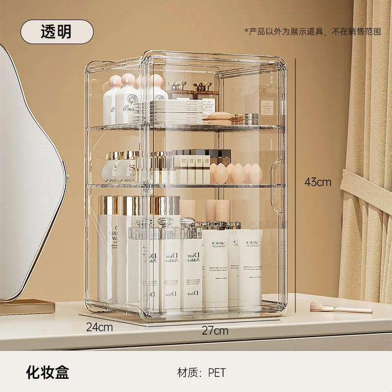 Organizador de Maquillaje de Acrílico Transparente, Estuche de Almacenamiento de Gran Capacidad a Prueba de Polvo, Estante de Escritorio para Cuidado de la Piel y Cosméticos