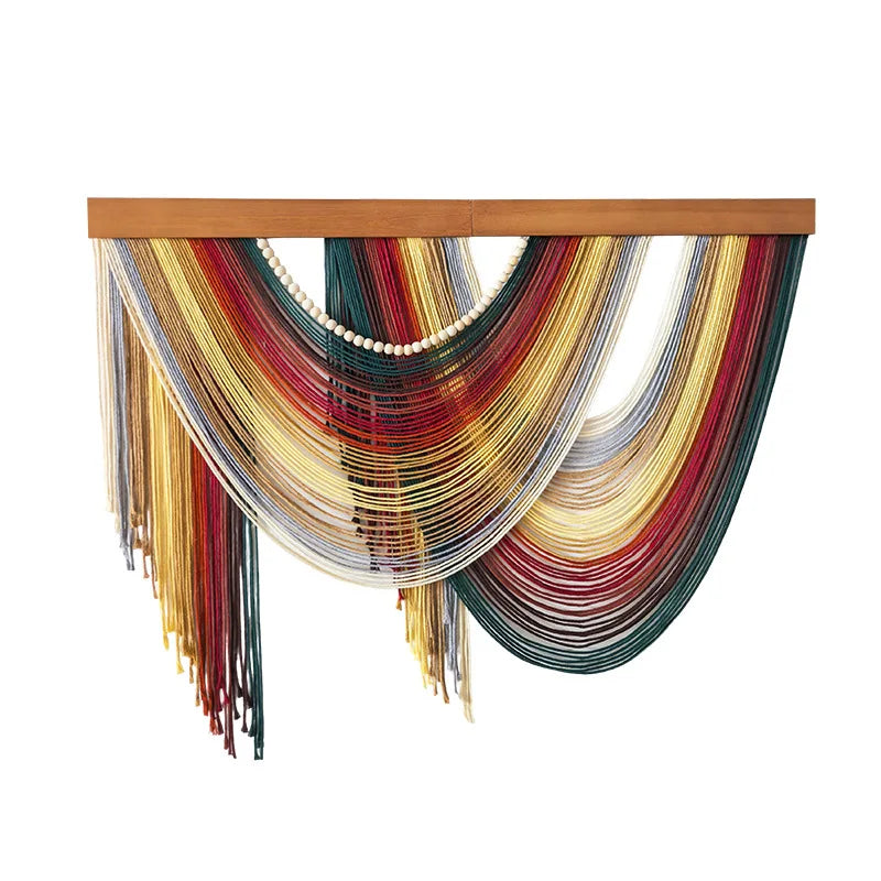 Tapiz de Pared de Macramé Creativo, Decoración Boho, Tapiz de Hilo Hecho a Mano con Borlas para Sala de Estar, Dormitorio, Guardería, Apartamento, Decoración del Hogar