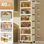 Gabinete de almacenamiento plegable de estilo coreano, caja organizadora de plástico de gran capacidad con ruedas apilables para el hogar