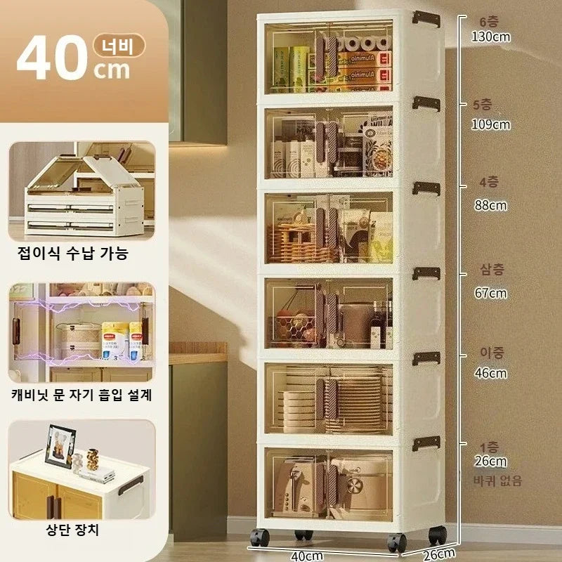 Gabinete de almacenamiento plegable de estilo coreano, caja organizadora de plástico de gran capacidad con ruedas apilables para el hogar