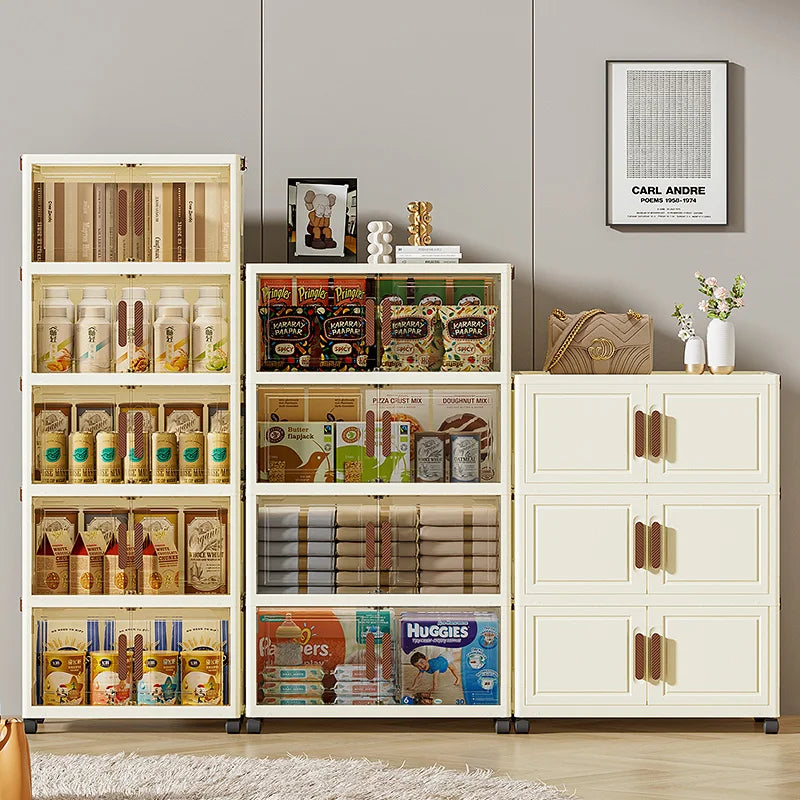 Gabinete de almacenamiento plegable de estilo coreano, caja organizadora de plástico de gran capacidad con ruedas apilables para el hogar