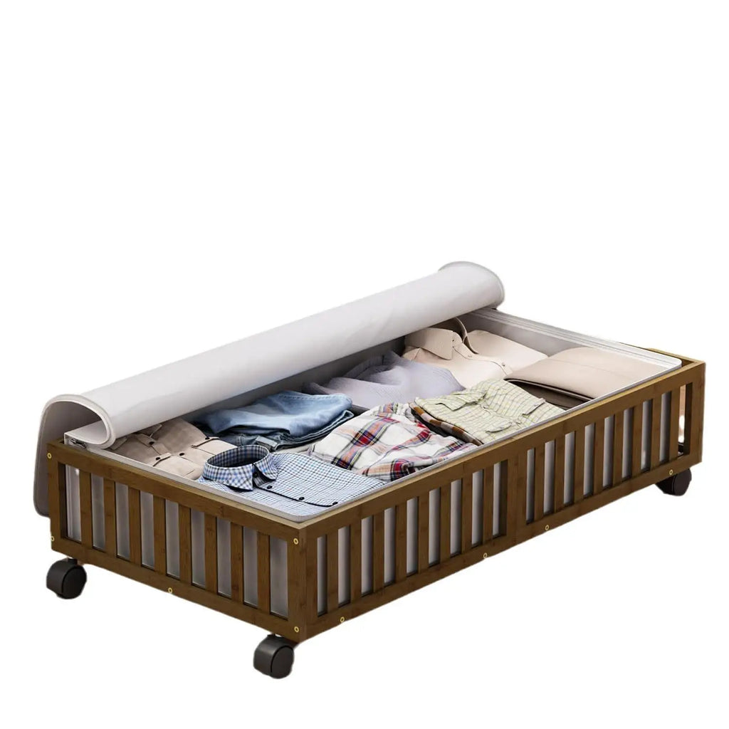 Caja de Almacenamiento de Bambú con Ruedas para Debajo de la Cama, para Sala de Estar y Dormitorio, Caja de Madera Simple par...